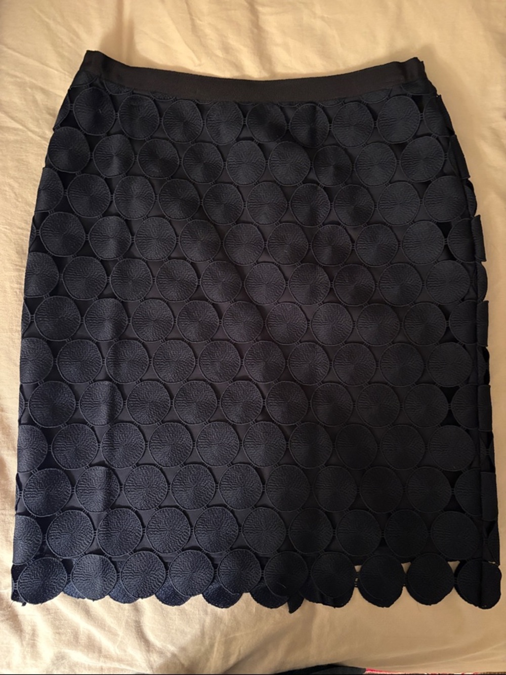 Ann Taylor Navy Circle-Textured Pencil Skirt